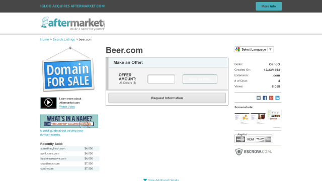 Beer.com looks like it's back up for sale. Make an offer?
