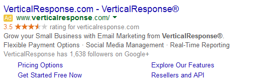 Vertical Response ad on Google